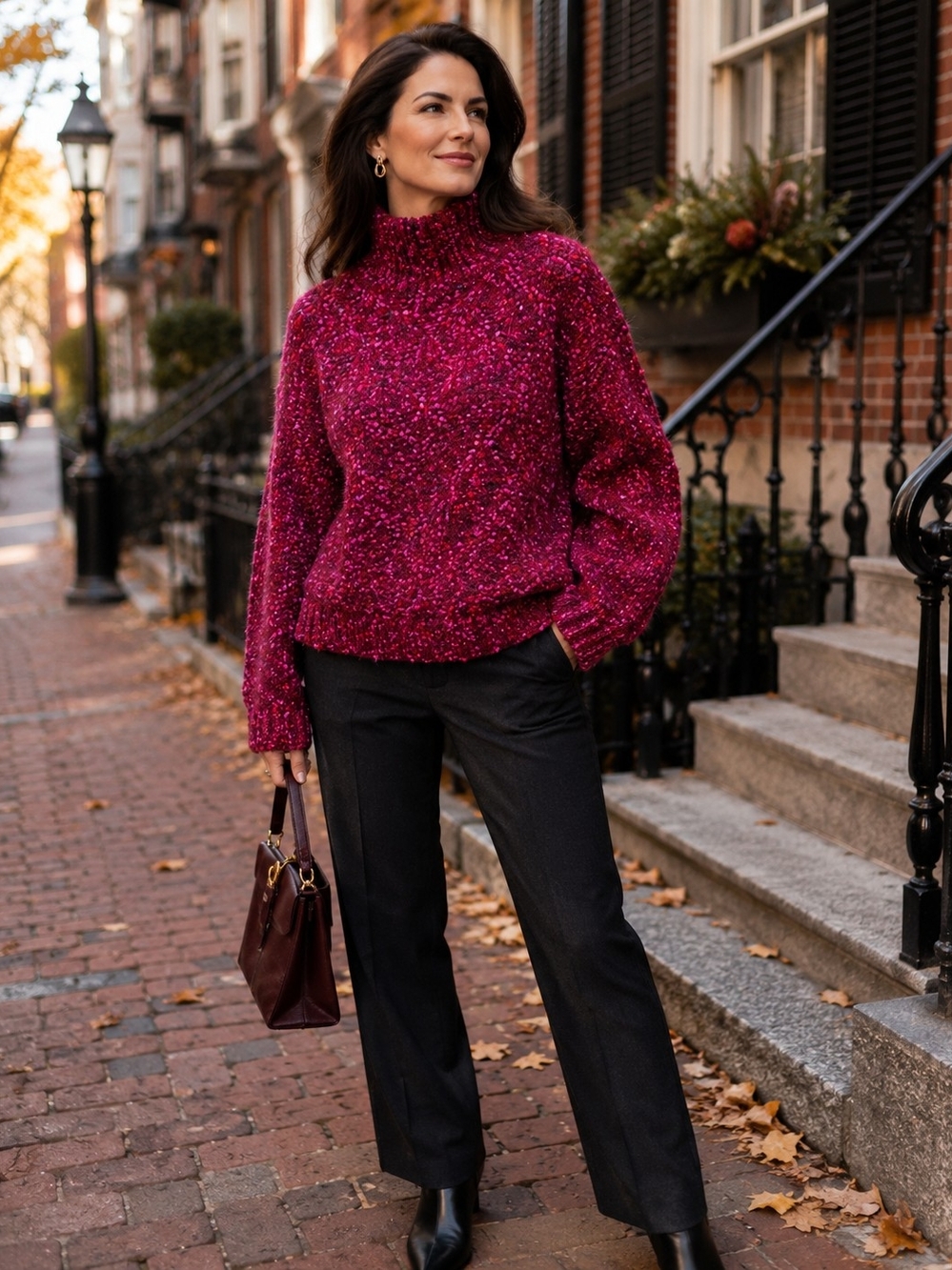 Melrose and Market Magenta Bouclé Turtleneck Sweater